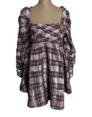 Saylor NWT metallic plaid long sleeve babydoll dress size Small