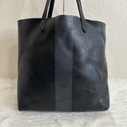 100% Leather Black Gray Transport Large Tote