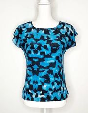 Reiss Blue & Black Short Sleeve Silk Blouse Top 2