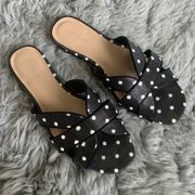 Women’s 8.5  Black White Polka Dot Woven Jute H Flat Slide Sandals