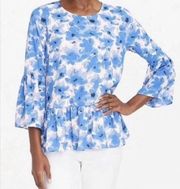 J. CREW FACTORY Blouse Blue Floral Peplum Top Business Casual Career SZ Medium