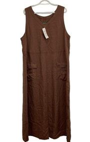 NWT Eddie Bauer Womens Round Neck Sleeveless Knee Length Tencel Dress Brown 2X