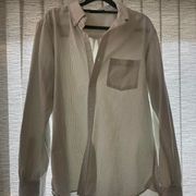 Brandy Melville  Light Green And Cream Striped Linen Button Down Shirt