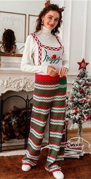 Eyeshadow JOY Christmas Knit Straight-Leg Overalls Holiday Jumpsuit Size L NWT