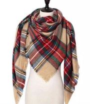 Tartan Plaid Red Tan & Green Oversized Blanket Scarf Nwt