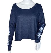 Gilly Hicks Sydney Sweatshirt Womens Small Blue Floral Embroidered Crop Top Boho
