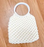 Vintage Crochet Handbag White Circle Acrylic Handle