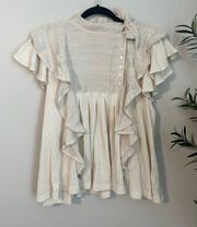 Free People Ruffle Blouse Peasant Style tie top in cream short sleeve small