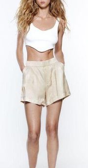 soft gold satin effect pleated shorts never worn