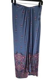 Cynthia Rowley NWT Blue Faux Wrap Jersey Knit Maxi Skirt Pink Floral Print Sz S