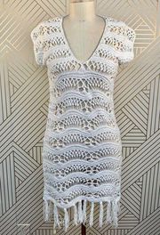 Shoshanna Swimwear White Crochet Fringe Coverup