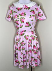 NWT  Fit & Flare Dress XS 2 Pink Pansies Polka Dot Cottagecore