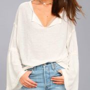 Free People  Dahlia White Thermal Long Sleeve Top Size S