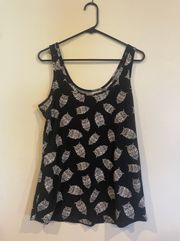 Black Owl Print Tank Top