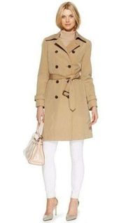 New! CALVIN KLEIN Women's Belted Trench Coat Long Jacket Size XL Color Khaki