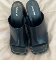 Abound sz 9.5 black mule sandals with 1” platform & 5” chunky heels GUC