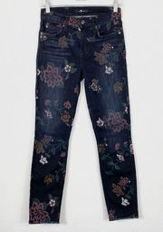 7 For All Mankind Black Floral Print High Rise Jeans