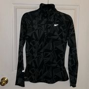 Nike Women’s Black Grey Running Dri Fit Geometric 1/4 Zip Fitted Pullover Sz Med