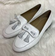 Ann Taylor Ursula Croco Tassel Loafer Leather White Size 7.5 B32