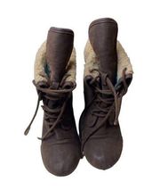 Blowfish Brown Distressed Look Faux fur Lace-up Combat Boots Womens Size 9