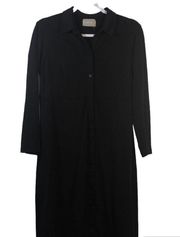 Everlane Luxe Cotton Button Front Shirt Dress Large Black Collared Long Sleeve M