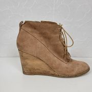 Lucky Brand Yoanna Womens Boots Size 8 Tan Suede Lace Up Wedge Zip Ankle Boots
