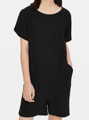 Eileen Fisher Black Gauze Organic Cottom Short Sleeve Romper Women’s Size Medium