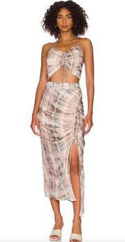 NEW $219 AllSaints Carla Ruched Satin Midi Skirt w/ Side Slit