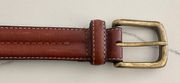 Vintage  Medium Brown Leather Belt with Brass Buckle Size 34 XL