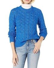 Lucky Brand Quinn Cable Pullover Sweater in Princess Blue & Ribbed Trim Size XL