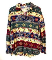 Kathie Lee Button Front Collar Shirt Colorful Long Sleeves Rayon Womens 16