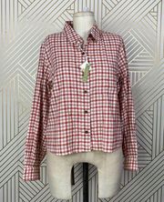 Marine Layer Madeline Relaxed Crop Shirt in Red & White Plaid Size US Medium