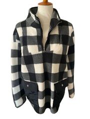 Como Vintage Black and White Checkered Half Zip Mock Collar Pullover Size XL