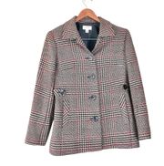 Classic Houndstooth Plaid Button Front Wool Coat Brown Size 6