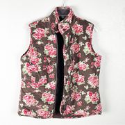 MATILDA JANE Sydney Reversible Brown Quilted Corduroy Floral Vest, Size Small