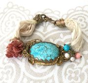 GYPSY Bohemian Turquoise /Brass/Silk Bracelet