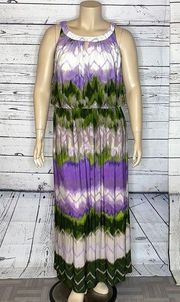 Dressbarn Woman Size 16 Purple & Green Chevron Stripe High-Neckline Maxi Dress