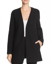 Eileen Fisher Black Geometric Stretch Textured Open Long Jacket Small Lagenlook