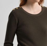 MOLLY BRACKEN Jumper Sweater with Buttoned Shoulders olive green cable knit