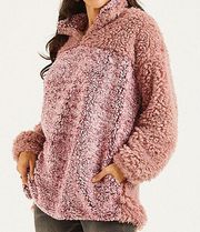 Suzanne Betro Weekend Pink Blush Sherpa Fleece Quarter Zip Pullover Sweater - 1X