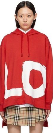 Burberry Red Oversized Aurore Love Hoodie Size L NEW