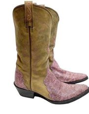 Ariat cowgirl boots heritage western Barbie pink leather size 8 stringray brown