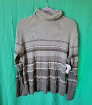 Vintage Studio Works Green Striped Ribbed Turtleneck Women's Sweater Size XL