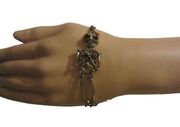 Vintage Bronze Gothic Punk Skull Pendant Chaim Chain Bracelet