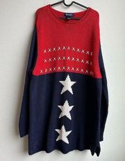 Vintage Denim & Co Heavy Chunky Knit Patriotic American Flag Beach Sweater 1x