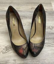 Brown Gold Red Black Snakeskin Leather 5” Heels Size 10M/40