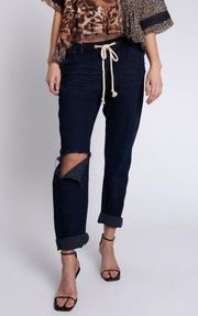 NEW Size XS Womens One Teaspoon Fox Black Shabbies Drawstring Boyfriend Jeans