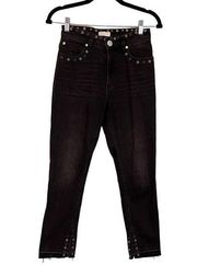 Sandro Women's Embellished Eyelets High Rise Denim Skinny Jeans Black Size 34