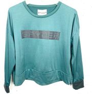 Spyder Womens Logo Crewneck Sweatshirt Side Vent Zippers Teal Gray Size Large