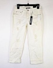 Dollhouse Jeans Junior's 7 White Charley Distressed Cropped Ankle Jeans